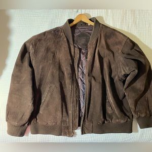 Roundtree and Yorke Bomber Jacket Mens XL Dark Brown Suede Leather